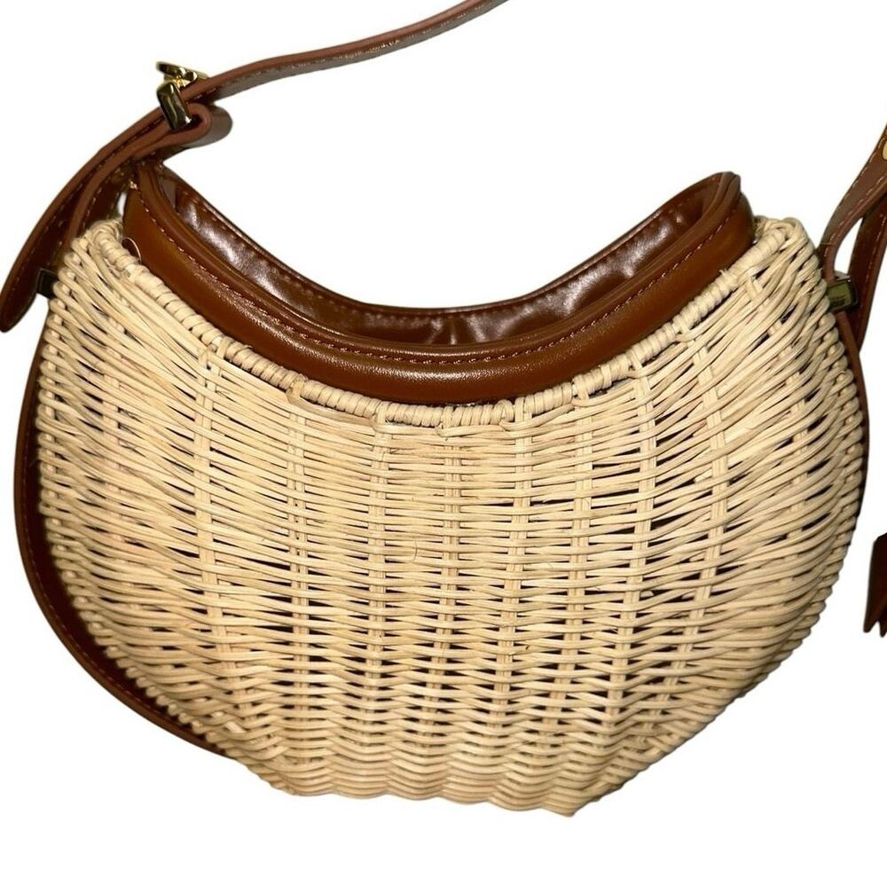 LOULU NWT Wicker Half Moon Shoulder Bag with Crossbody Strap - Picture 2 of 10